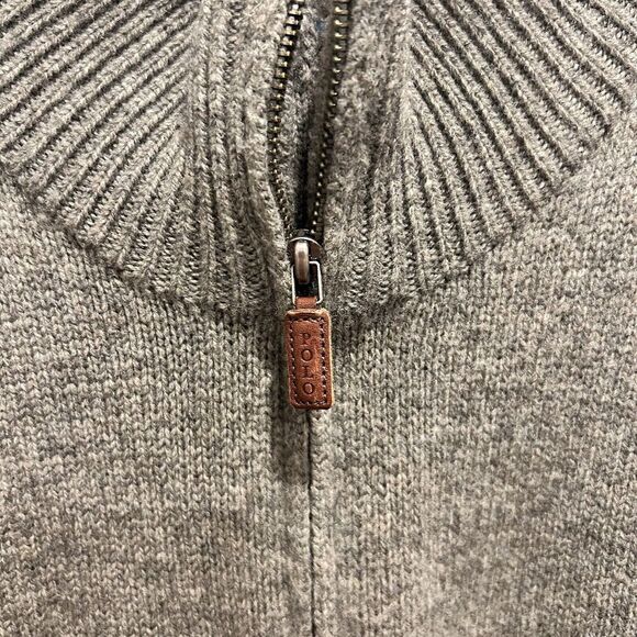 Polo Ralph Lauren Sweater Mens Size Large Gray Lambs‎ Wool 1/4 Zip Preppy - Picture 2 of 5
